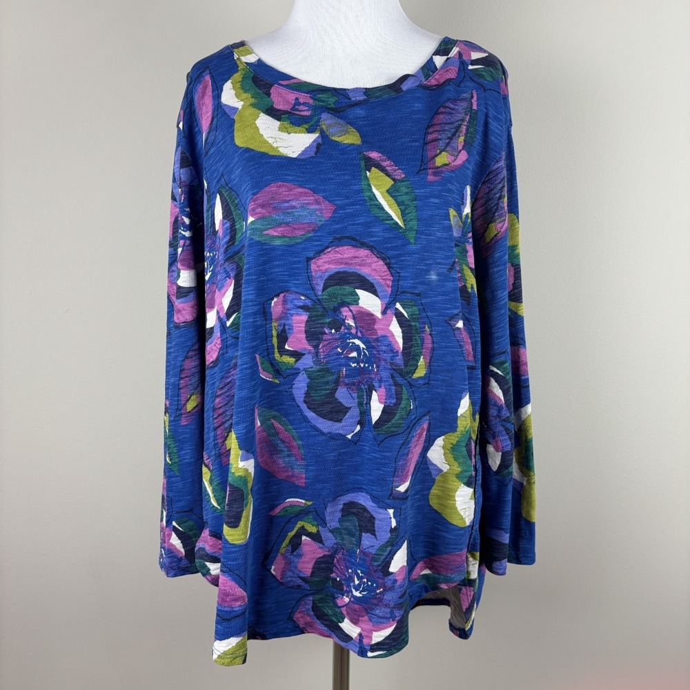 Escape By Habitat Tunic Top Womens Large Multicolor Floral 3/4 Sleeve High Low L